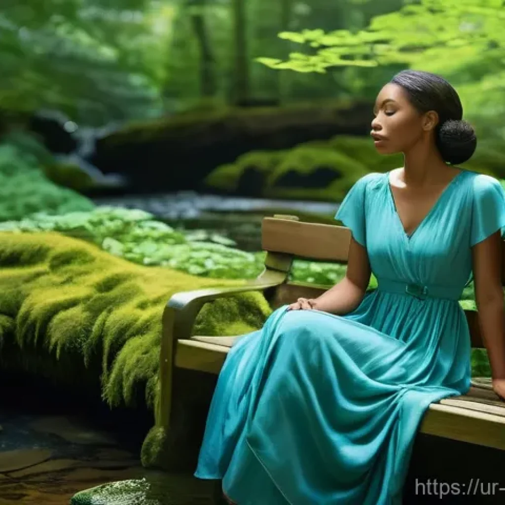 컬러테라피와 감정적 지지 - **Prompt 1: Serene Nature's Embrace**
A tranquil, fully clothed woman, in her late 20s, with a p...