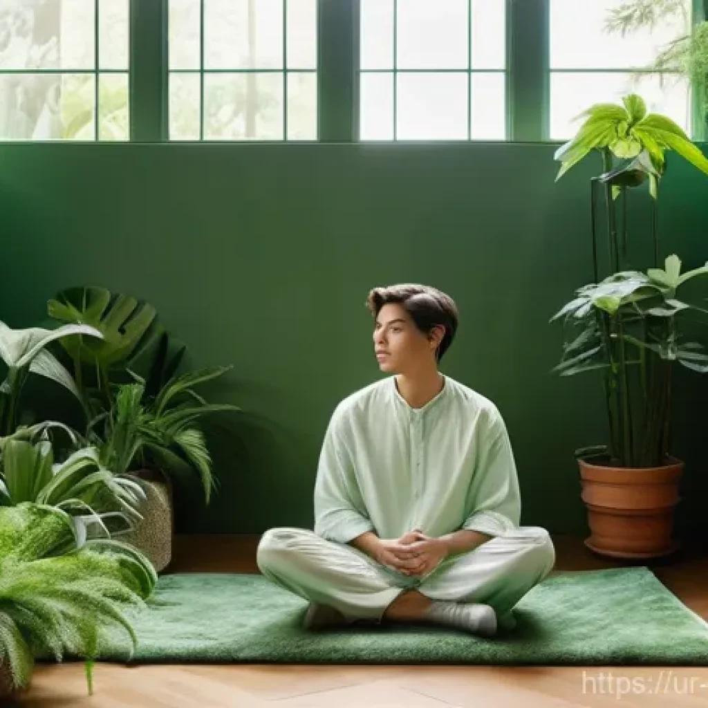 컬러테라피의 다양한 응용 분야 - **Prompt:** A serene and calming indoor garden space bathed in soft, natural sunlight. A young adult...