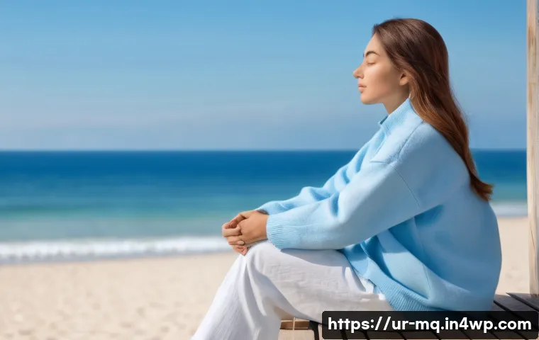 컬러테라피와 개인의 성장 - **Prompt 1: "Blue Serenity: A Retreat from Stress"**
"A person, modestly dressed in comfortable,...