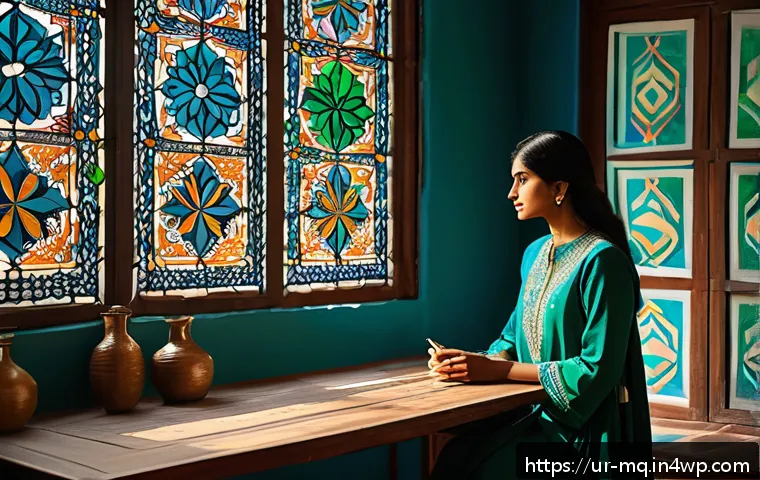 컬러테라피의 예술적 표현 방식 - A serene and calming art studio scene inspired by traditional Pakistani colors, featuring an artist ...