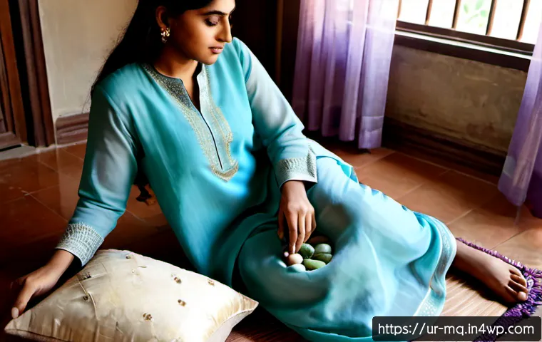 컬러테라피 활용한 정신적 안정법 - Photorealistic serene Pakistani woman in modest pastel shalwar kameez and matching dupatta, seated c...